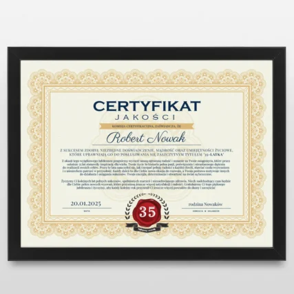 Certyfikat na 35 urodziny dla faceta