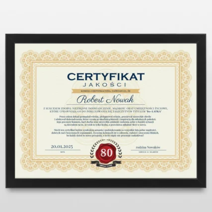 Certyfikat na 80 urodziny dla dziadka