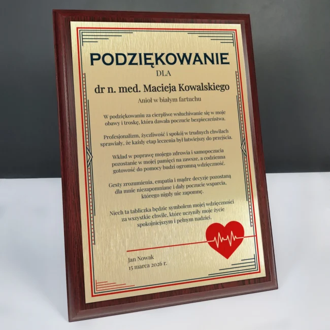 Drewniana tabliczka Podziekowanie dla lekarza za opieke