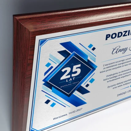 Elegancka tabliczka na jubileusz 25 lat pracy