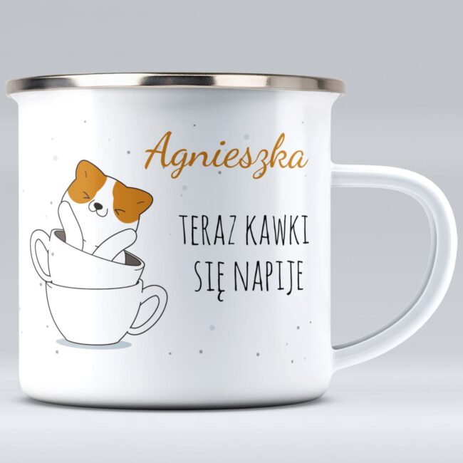 Emaliowany kubek personalizowany z kotem
