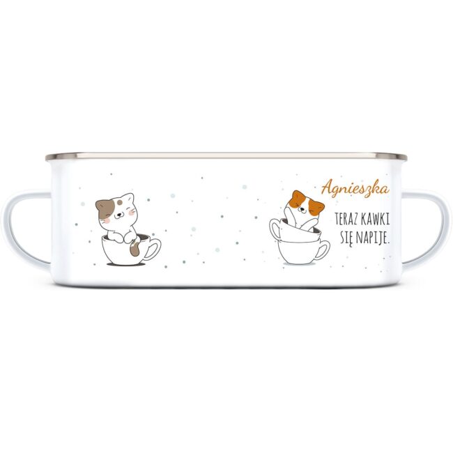 Emaliowany kubek personalizowany z kotem imienny