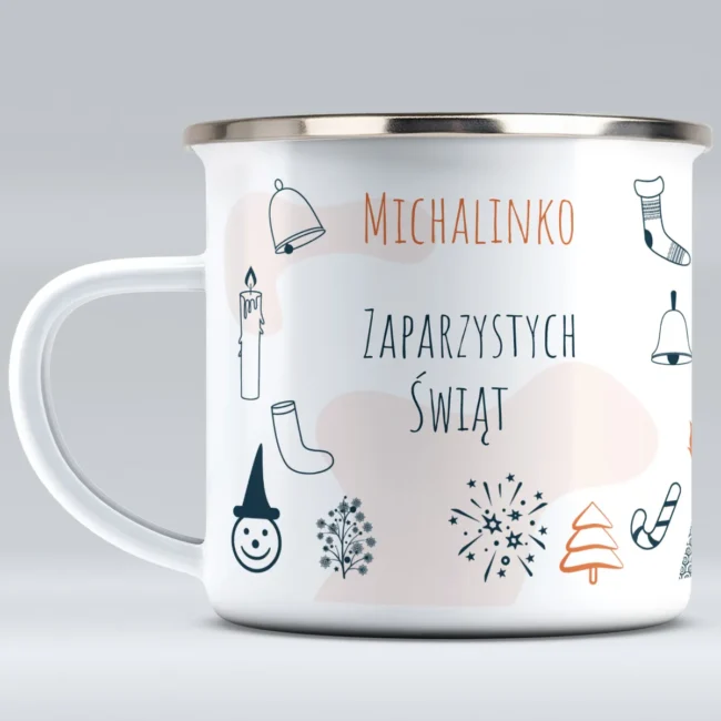 Emaliowany świąteczny kubek Zaparzystych Świąt