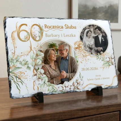 Foto granit 30x20 ze zdjęciami - prezent na 60 lecie ślubu