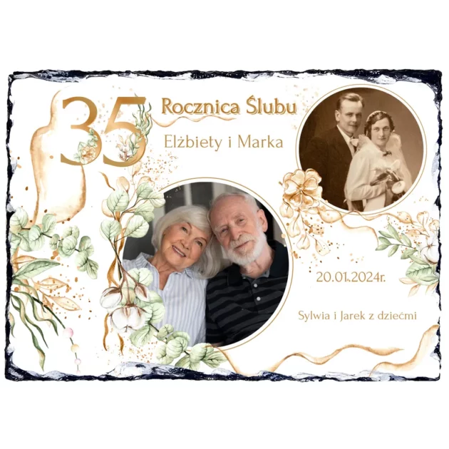 Foto granit Elegancki prezent na 35 rocznicę ślubu rodziców ze zdjęciami