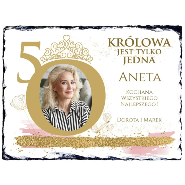 Granit ze zdjęciem Elegancki prezent na 50 urodziny dla kobiety