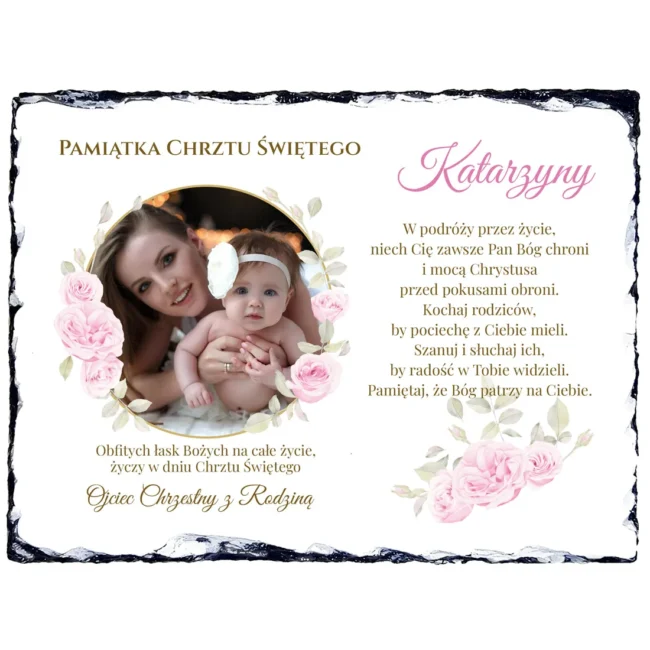 Foto granit Pamiątka na chrzest święty dla dziewczynki ze zdjęciem