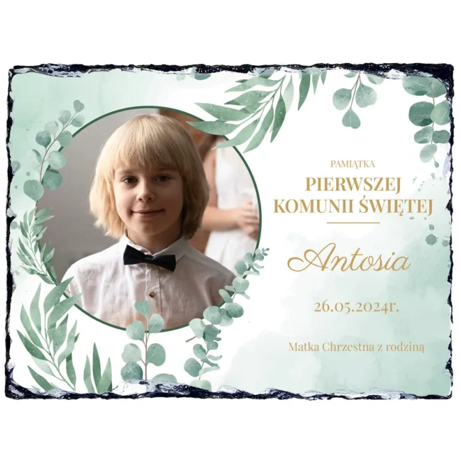 Granit ze zdjęciem Pamiątka Pierwszej Komunii Świętej od Chrzestnej
