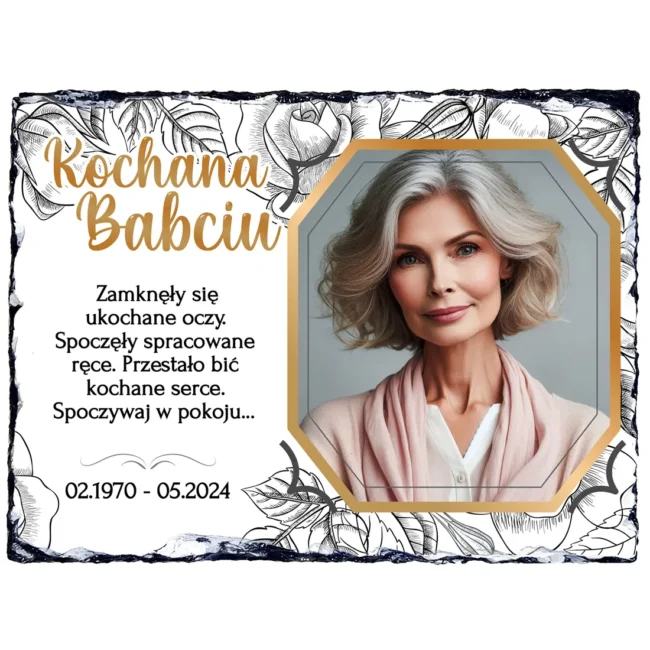 Granit ze zdjęciem na pomnik dla babci na cmentarz