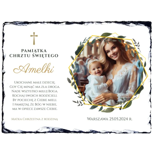 Granit Elegancka pamiątka Chrztu Świętego ze zdjęciem