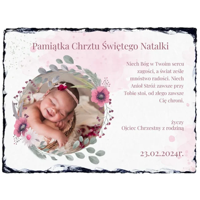 Granit Personalizowana pamiątka chrztu dla dziewczynki od chrzestnego ze zdjęciem