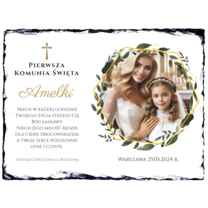 Granit ze zdjęciem Elegancka pamiątka komunijna od Matki Chrzestnej