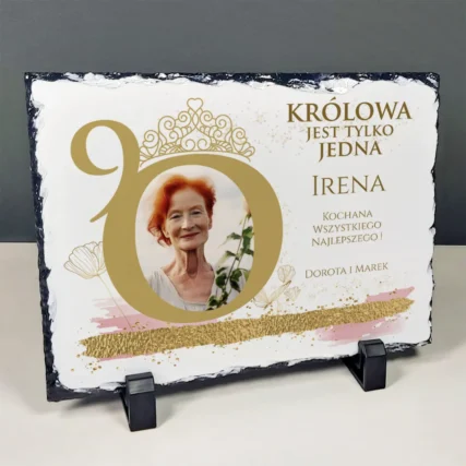 Granit ze zdjęciem Elegancki prezent na 90 urodziny babci