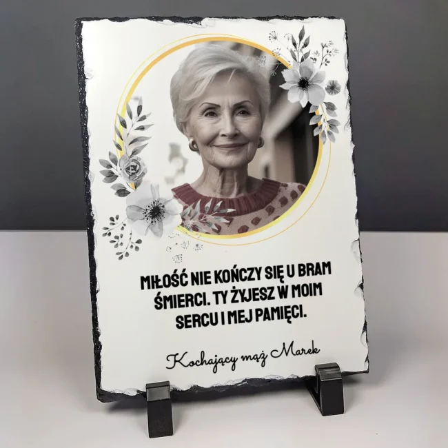 Granit ze zdjęciem Pamiątka po stracie żony