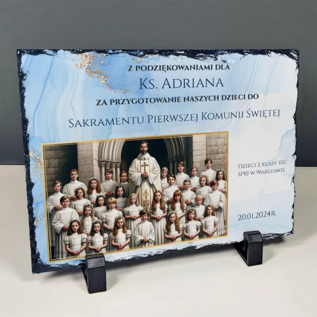 Granit ze zdjeciem Podziekowanie dla ksiedza od dzieci komunijnych