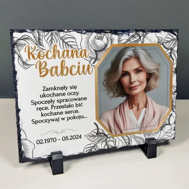Granit ze zdjęciem na pomnik dla babci na cmentarz