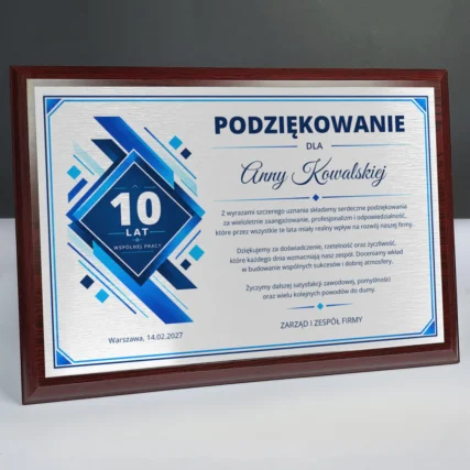 Jubileusz 10 lat pracy Tabliczka z dedykacją