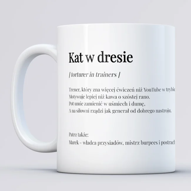 Kubek KAT W DRESIE Prezent dla trenera personalnego