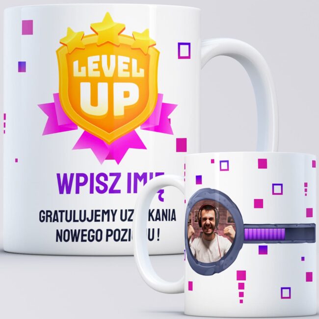 Kubek LEVEL UP Prezent urodzinowy dla gracza ze zdjęciem