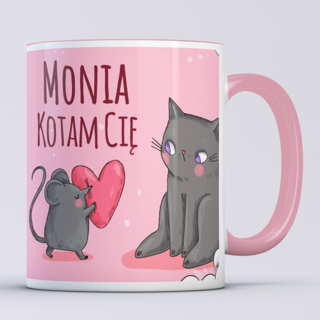 Kubek dla Niej na Walentynki z kotem i myszka