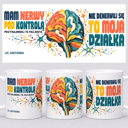 Kubek dla neurologa z imieniem – widok całego nadruku