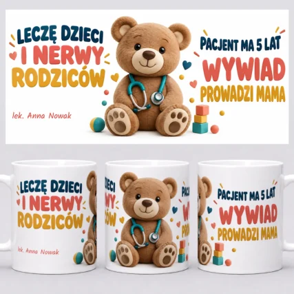 Kubek dla pediatry z imieniem – nadruk z misiem