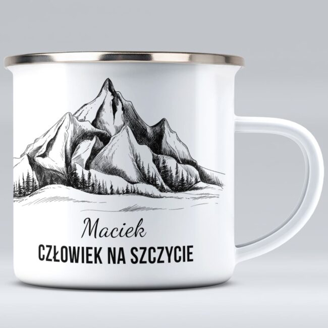 Kubek emaliowany góry dla miłośnika wędrówek