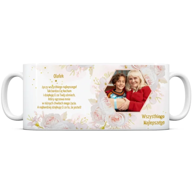 Kubek personalizowany PREZENT ZE ZDJĘCIEM NA URODZINY DLA BABCI
