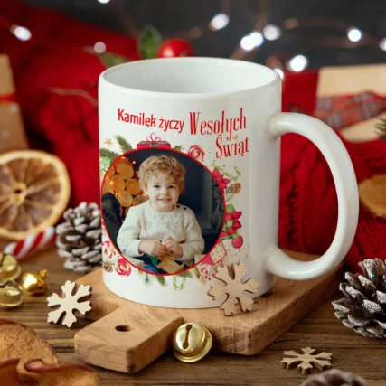 Kubek świąteczny ze zdjęciem - Personalizowany Prezent na święta