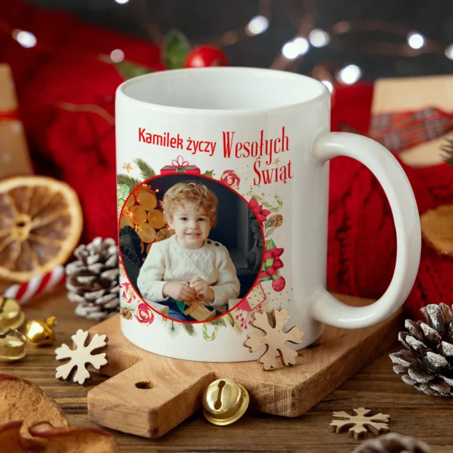 Kubek świąteczny ze zdjęciem - Personalizowany Prezent na święta