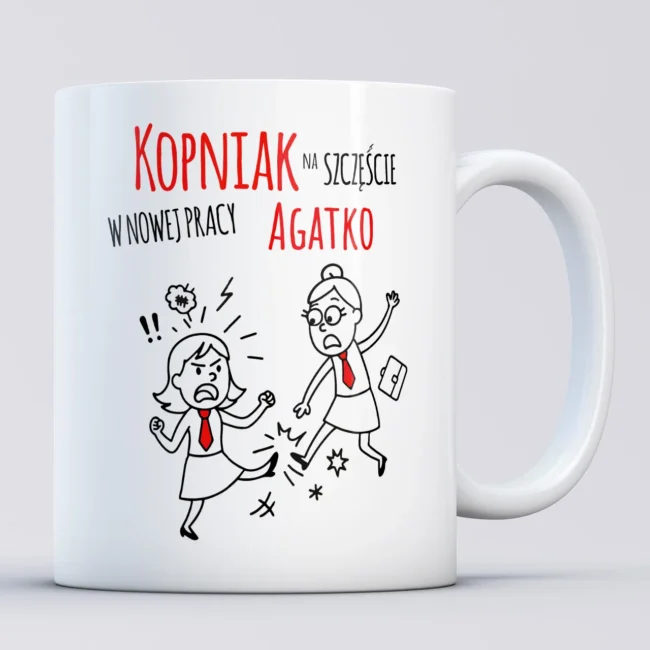 Kubek z imieniem na odejście z pracy dla niej