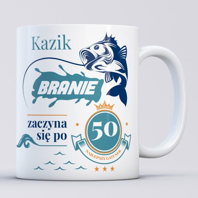 Kubek z nadrukiem prezent dla wędkarza na 50 urodziny
