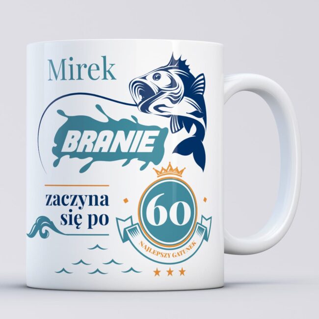 Kubek z nadrukiem prezent dla wedkarza na 60 urodziny