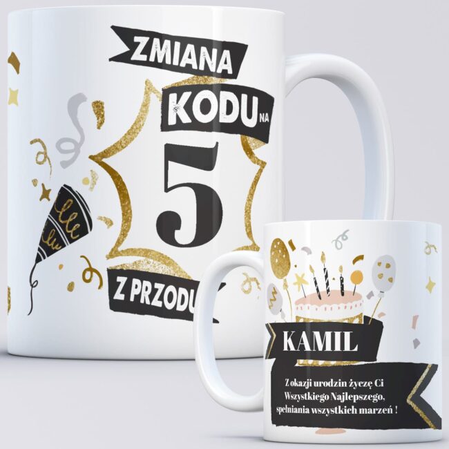 Kubek na 50 urodziny Zmiana kodu na 5 z przodu