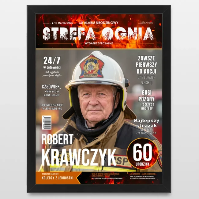 Okladka gazety Plakat dla strazaka na 60 urodziny