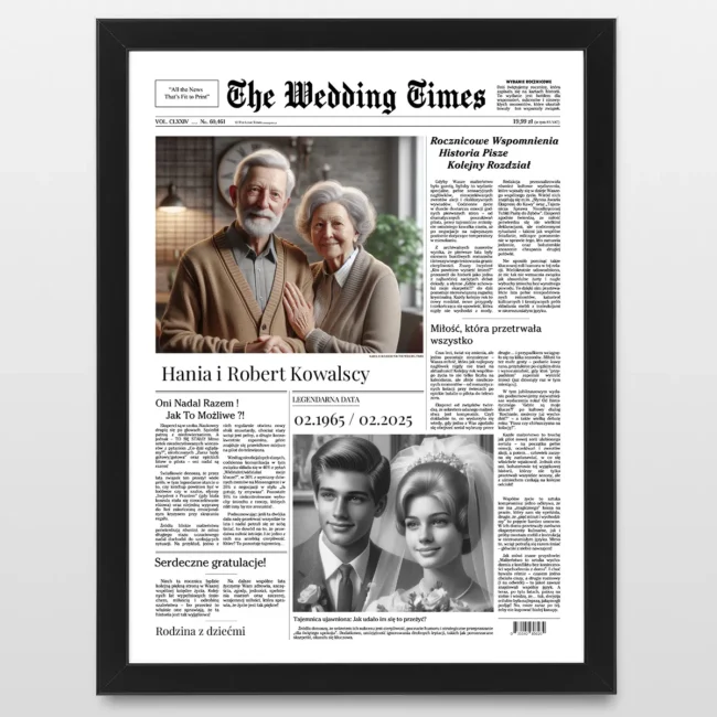 Okładka gazety na 60 rocznicę ślubu THE WEDDING TIMES