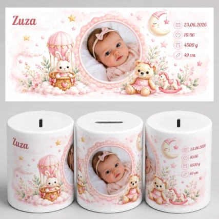 Personalizowana SKARBONKA Z METRYCZKĄ dla dziewczynki