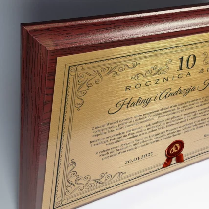 Personalizowana Tablica pamiątkowa na 10 Rocznicę Ślubu