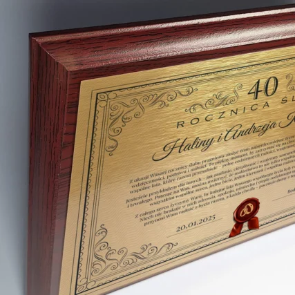 Personalizowana Tablica pamiątkowa na 40 Rocznicę Ślubu