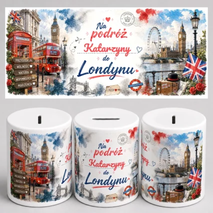 Personalizowana skarbonka na fundusze do Londynu