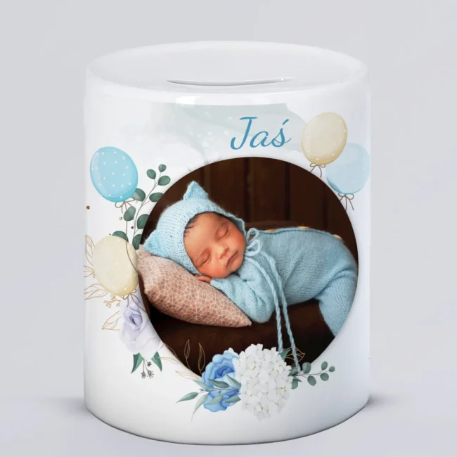 Personalizowana skarbonka metryczka chlopca ze zdjeciem