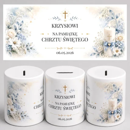 Personalizowana skarbonka na chrzest dla chłopca