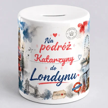 Personalizowana skarbonka na fundusze do Londynu