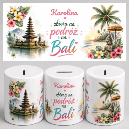 Personalizowana skarbonka na podróż na Bali z imieniem