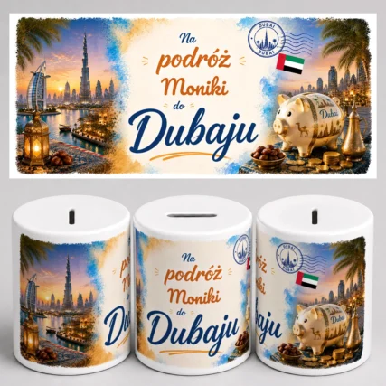 Personalizowana skarbonka na podróż do Dubaju z imieniem
