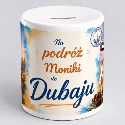 Personalizowana skarbonka na podróż do Dubaju z imieniem