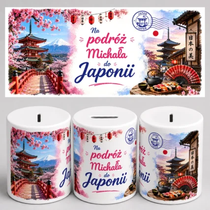 Personalizowana skarbonka na podróż do Japonii z imieniem