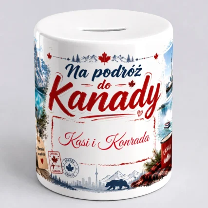 Personalizowana skarbonka na podróż do KANADY z imieniem