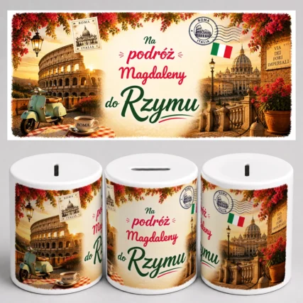 Personalizowana skarbonka na podróż do Rzymu z imieniem