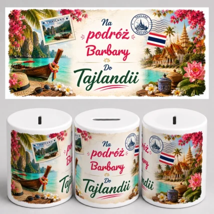 Personalizowana skarbonka z imieniem na podróż do Tajlandii